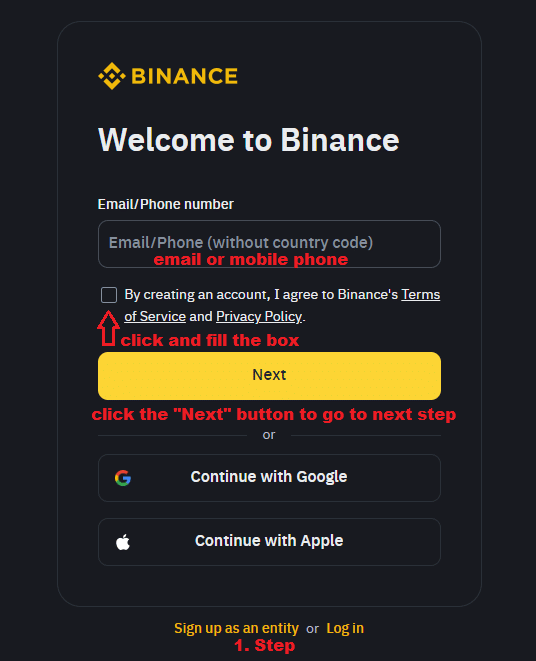 Binance Global Üyelik Formu Doldurma Ekranı (English)