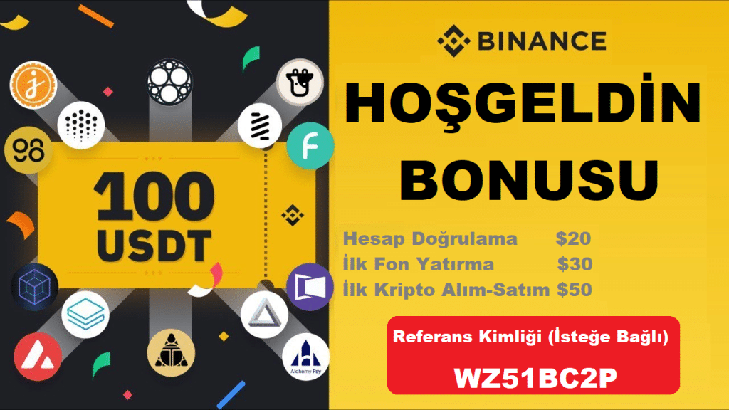 Binance 100 dolar hoşgeldin ödülü kazanmak için yapmanız gerekenler ve isteğe bağlı referans kimliği kodu.